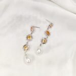 Silver Orange Sun Long Zircon Stainless Steel Earrrings