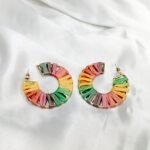 Rafia Circle Cut Multi Round Dangle Hoops