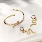 Snake Handcuff Earrings Zircon Golden  Stainless Steel handcuff