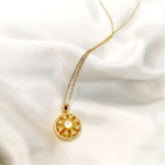 Rotating Flower Necklace Pendant – Golden Stainless Steel Elegance - Image 4