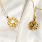 Rotating Flower Necklace Pendant – Golden Stainless Steel Elegance