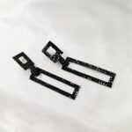 Black Stone Shine Long Two Square Ear  studs - Image 4