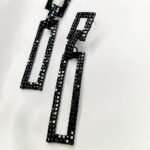 Black Stone Shine Long Two Square Ear  studs - Image 3