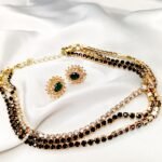 Golden Combination 3-Layer Choker with Ear Studs - Image 2
