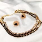 Golden Combination 3-Layer Choker with Ear Studs