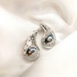 Silver Chunky 18K Gold Plated Tear Drop Punk Earrings Stainless Steel Hollow Zircon Pearl Water drop Stud Earring