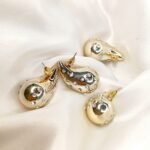 Uworld Golden Chunky 18K Gold Plated Tear Drop Punk Earrings Stainless Steel Hollow Zircon Pearl Water drop Stud Earring - Image 2