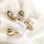 Uworld Golden Chunky 18K Gold Plated Tear Drop Punk Earrings Stainless Steel Hollow Zircon Pearl Water drop Stud Earring