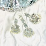 Silver Asian Jhumki and tikka Pearl Set