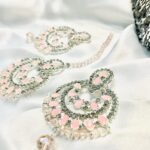 Pink and silver crystal Beads zircon Jhumki and tikka - Image 5