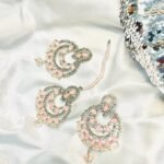 Pink and silver crystal Beads zircon Jhumki and tikka - Image 6