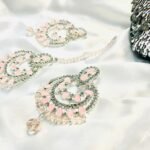 Pink and silver crystal Beads zircon Jhumki and tikka - Image 3