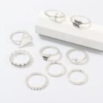 9 pcs silver shein rings set - Image 2