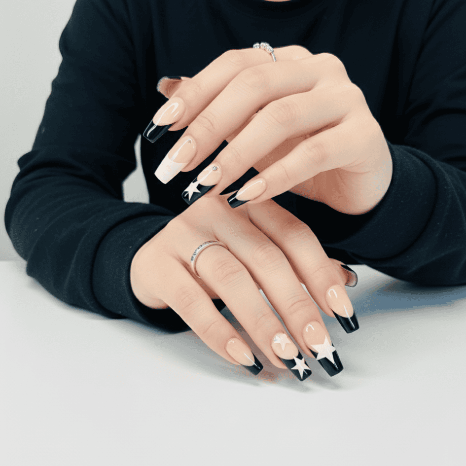 450 (10) reusable nude black coffin french funky 12 pcs nails set - Image 1