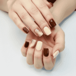 reusable marble glitter caramel  12 pcs nails set