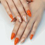reusable orange printed 12 pcs nails set