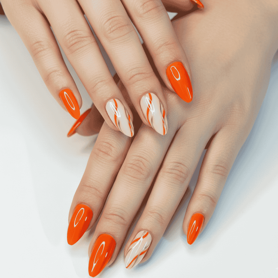450 (2) reusable orange printed 12 pcs nails set - Image 1