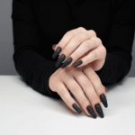 reusable black glitter coffin 12 pcs nails set