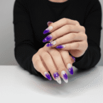 3D lilac crystal gel design almond mermaid 12 pcs nails set