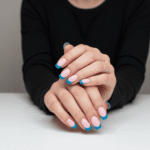 reusable baby pink and blue french 12 pcs nails set