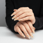 reusable marble glitter pink and golden  12 pcs nails set