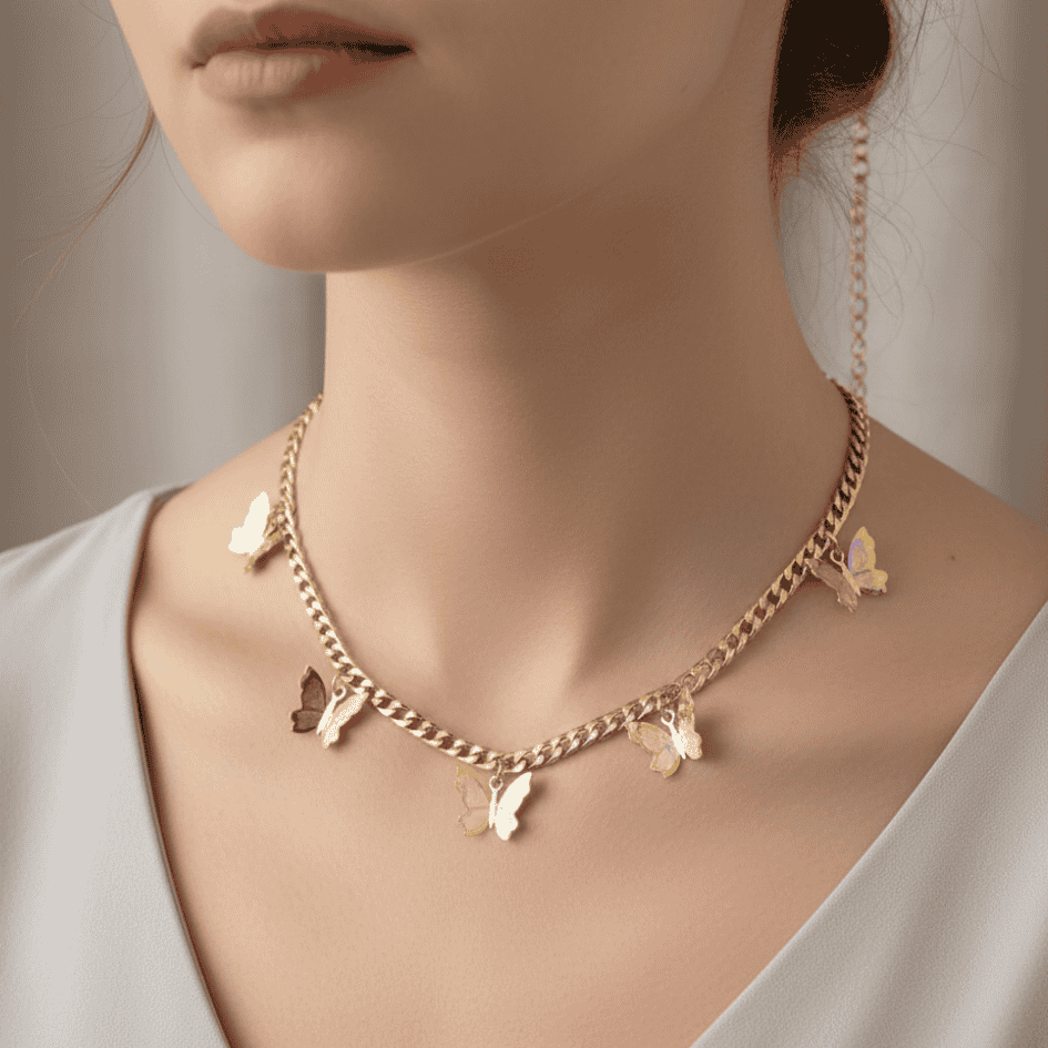 450 (36) Multi butterfly golden single layer chain - Image 1