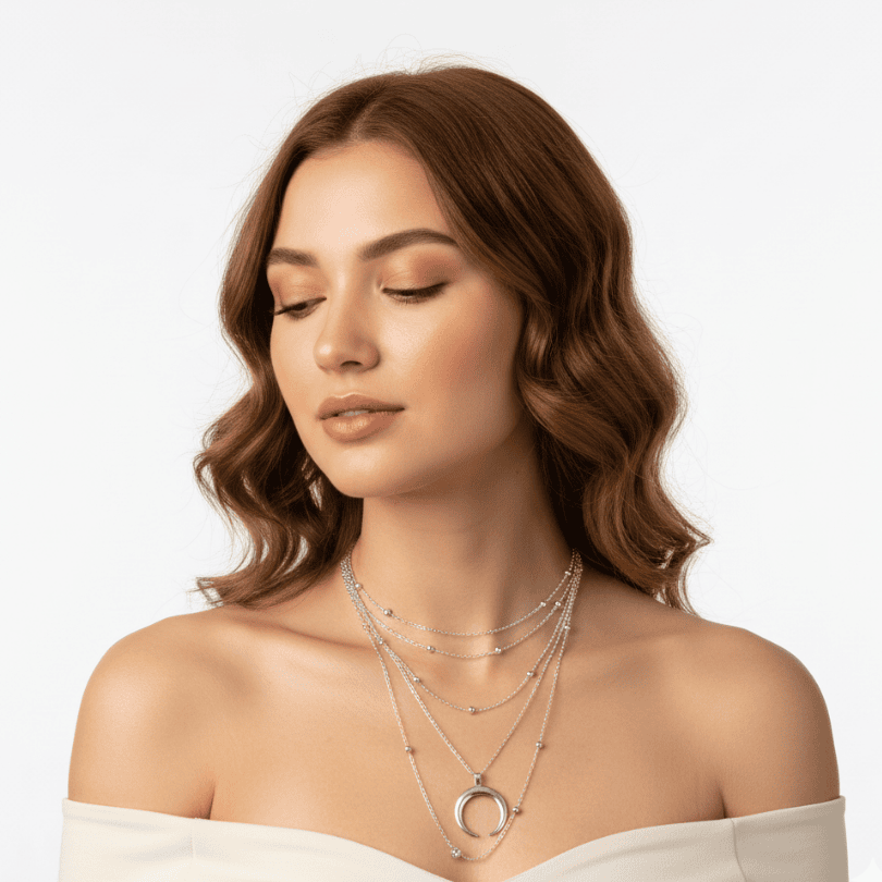 450 (63) 3 layer moon chain silver - Image 1