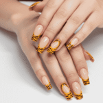 reusable cheeta ornage coffin 12 pcs nails set