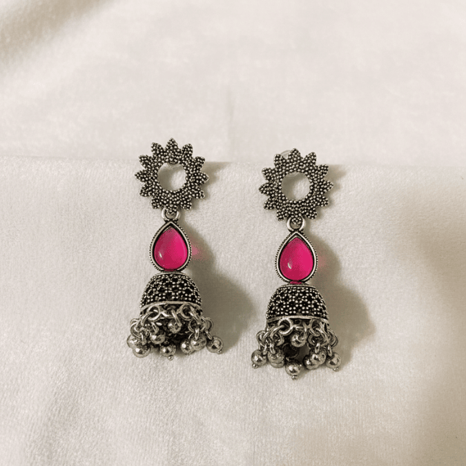 Untitled design - 2025-11-24T202840.620 silver purple beaded afghani jhumki - Image 1