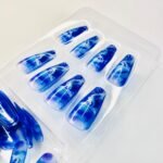 reusable marble glitter luminecent blue  12 pcs nails set - Image 4