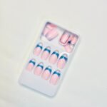 reusable baby pink and blue french 12 pcs nails set - Image 2