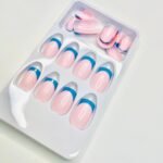 reusable baby pink and blue french 12 pcs nails set - Image 3