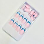 reusable baby pink and blue french 12 pcs nails set - Image 4