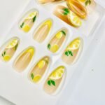 reusable lemon french printed almond 12 pcs nails set - Image 3