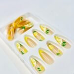 reusable lemon french printed almond 12 pcs nails set - Image 4