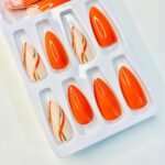reusable orange printed 12 pcs nails set - Image 3