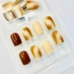 reusable marble glitter caramel  12 pcs nails set - Image 3