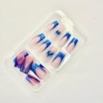 3D blue water flower french tip gel nails 12 pcs nails set - Image 3