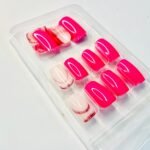 reusable marble glitter shocking pink  12 pcs nails set - Image 3
