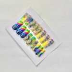 multi rainbow printed nails coffin set - Image 2