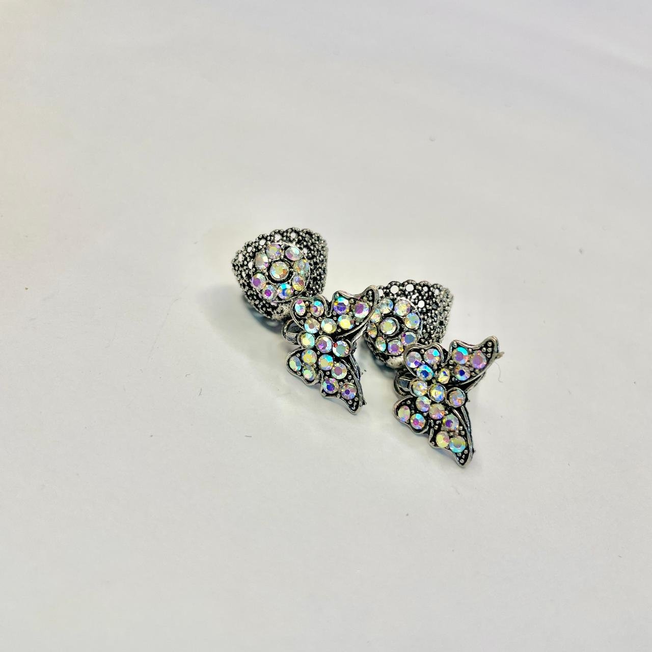 WhatsApp Image 2025-11-03 at 6.54.20 PM butterly silver crystal jhumki - Image 1