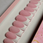 nude pink french press-on almond-shaped false nails. - Image 5